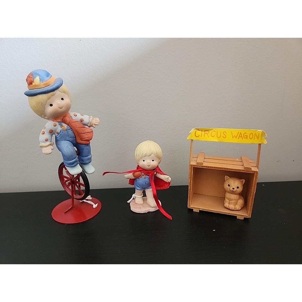 Enesco Country Cousins Circus Wagon Crate W Kitty‎ Unicycle Rider